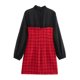 thumbnail image 5 of HH TRAF 2024 Vestido largo para mujer, rojo, a cuadros, cuello redondo, mangas largas, botonadura sencilla, decoración, cremallera, vestido de otoño para mujer, moda, 5 of 5
