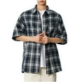 thumbnail image 2 of Leesechin Men's Casual Button-Down Flannel Plaid Cotton Shirt Loose Cozy Lapel Short Sleeve Shacket Jacket Overcoat, 2 of 6
