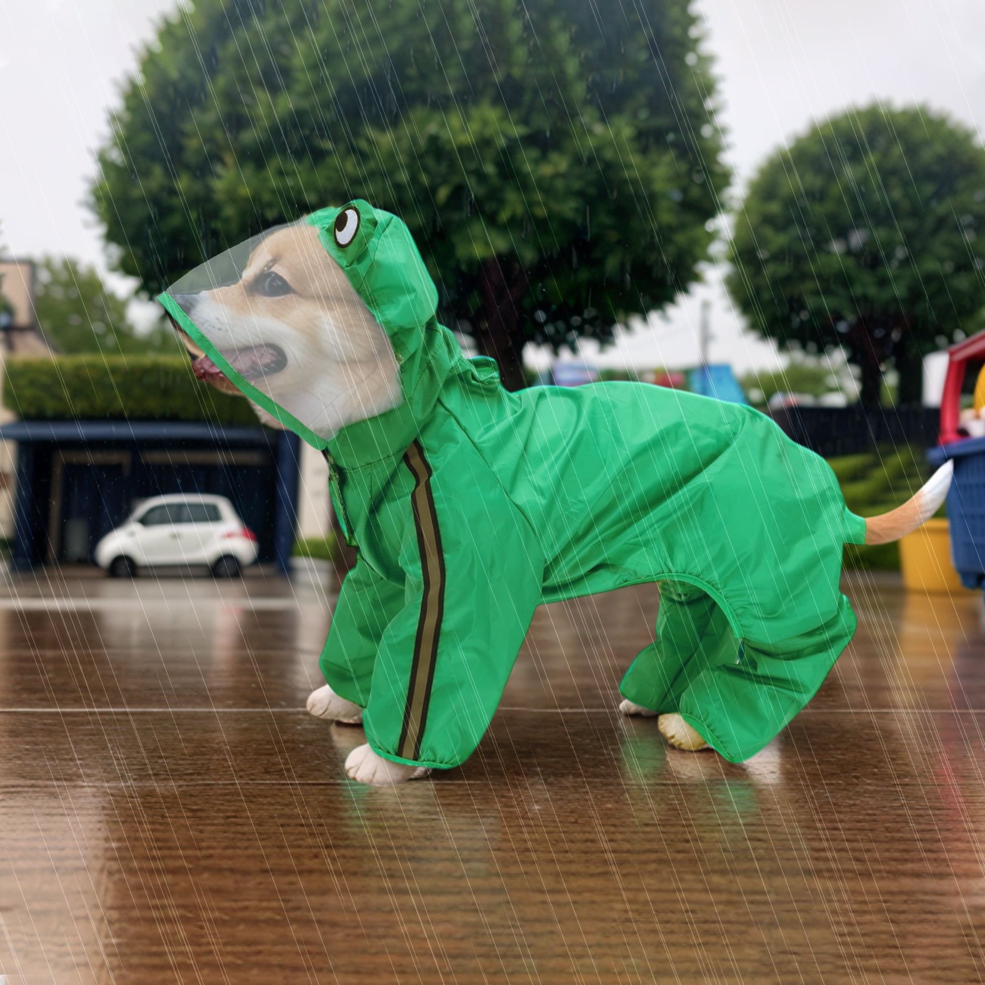 Unique Bargains Dog Raincoat Full Coverage Waterproof with Reflective Strip L Size
