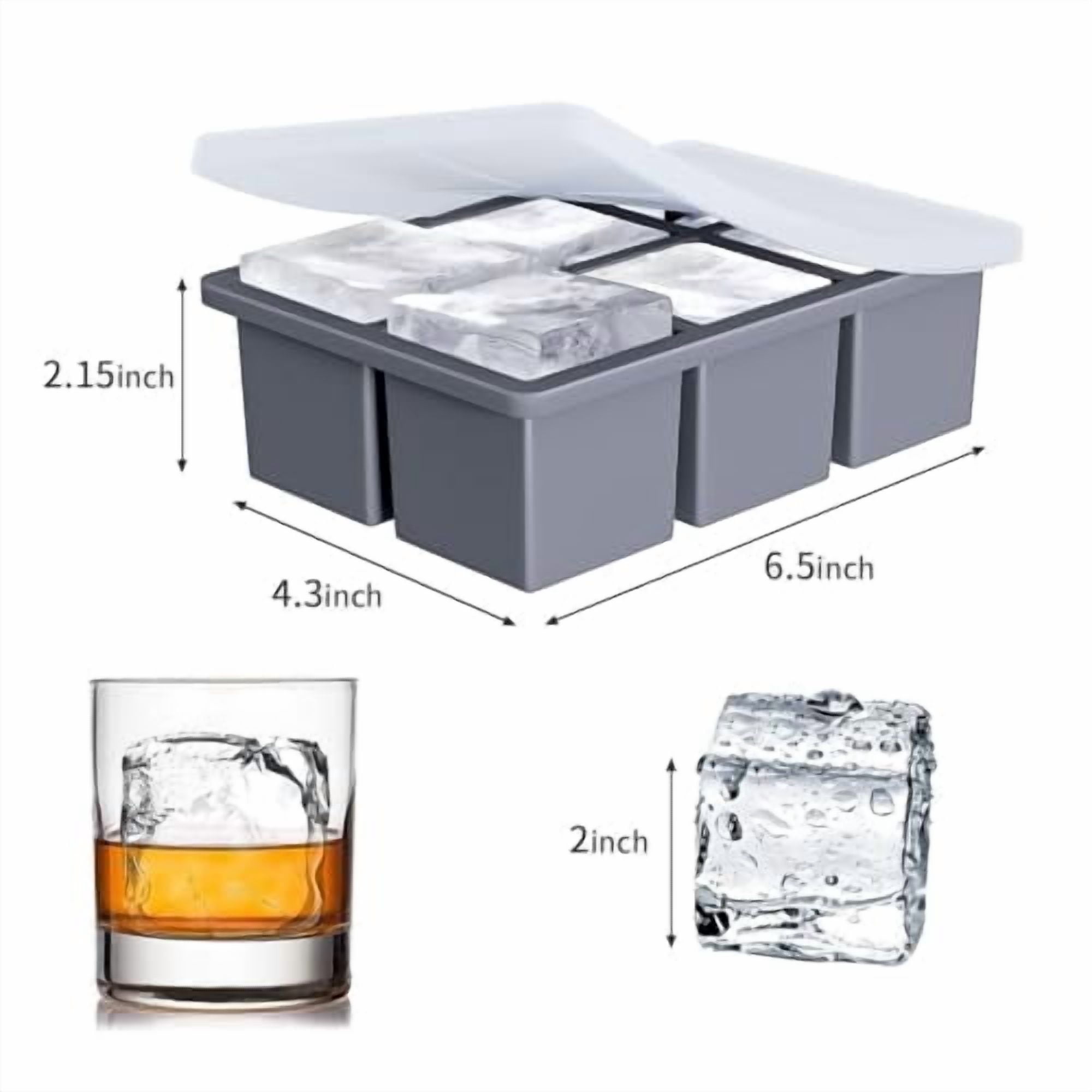 Large Square Ice Cube Tray Set for Whiskey & Cocktails - 3-Pack Silicone Big Ice Cube Maker - 2-Inch Huge Cubed Ice Molds for Whisky, Cold Drinks, and Bartending Gifts