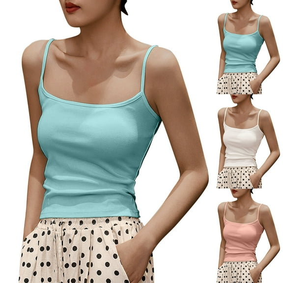 Dagugfen Tank Tops for Women Spaghetti Strap Cami Sleeveless Slim Fitted Casual Comfy Undershirts Solid Color