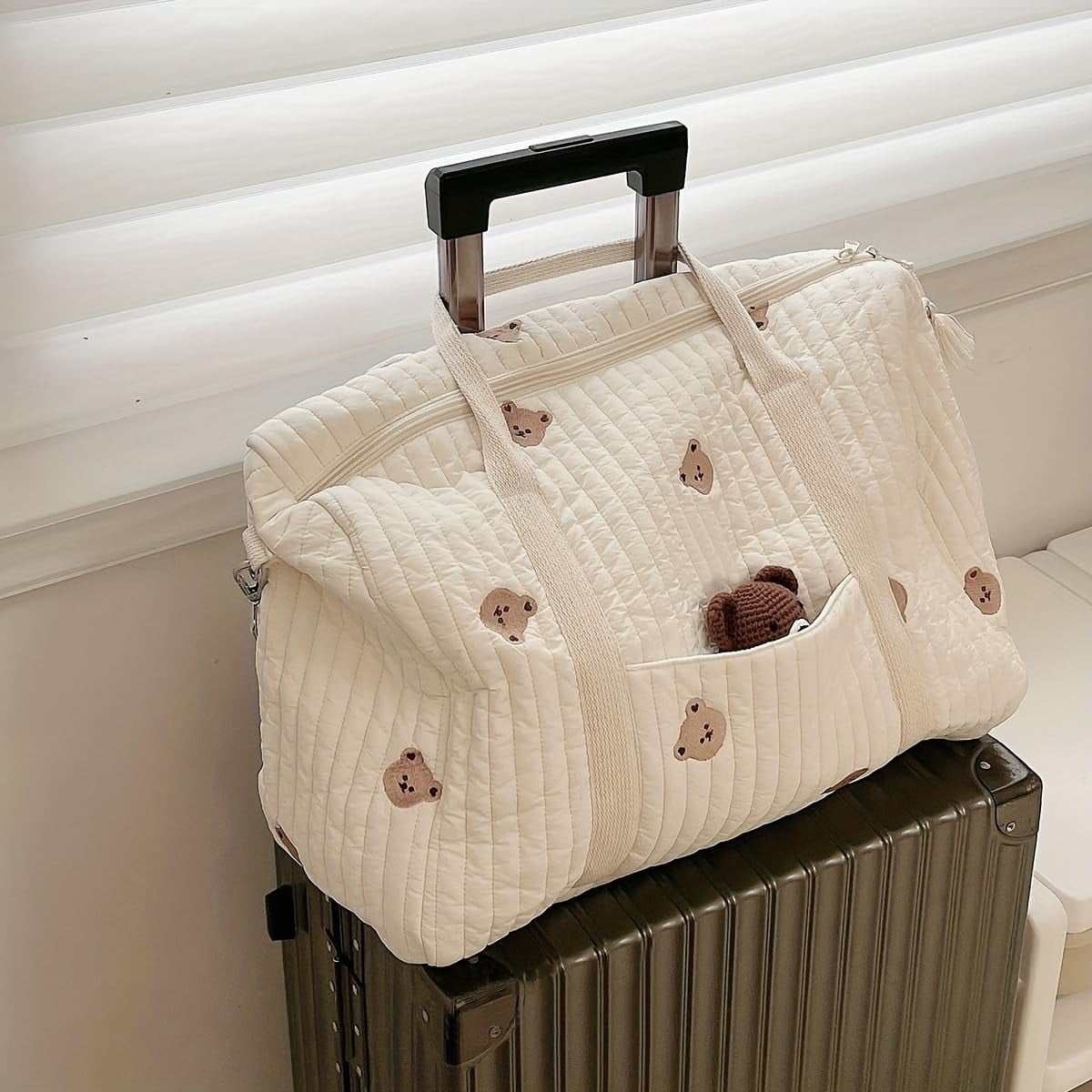 Quilted Duffle Bag For Women Cute Weekender Bag Floral Travel Bag Cotton Diaper Tote Bag