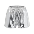 thumbnail image 6 of WTXUE Womens Shorts, Jegging Drawstring Sparkly Elastic Outfit Yoga Shiny Waist Booty Dance Pants Women's Rave Pants, Short, 2-Silver, 6 of 9