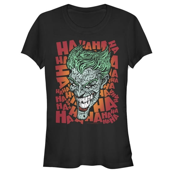 Junior's Batman Joker Laugh Background Text  Graphic Tee Black Large