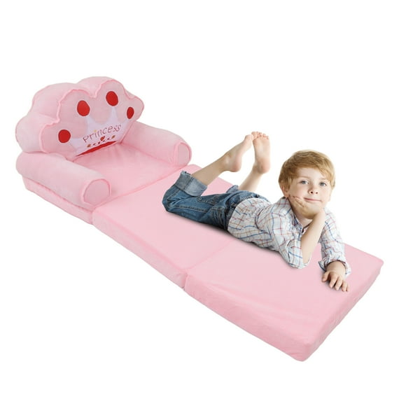 Foldable Kids Sofa Toddler  Lazy Girl Sofa Bed Baby Folding Pink Cute Cartoon Princess Crown Pattern Small Bed Couch Sofas