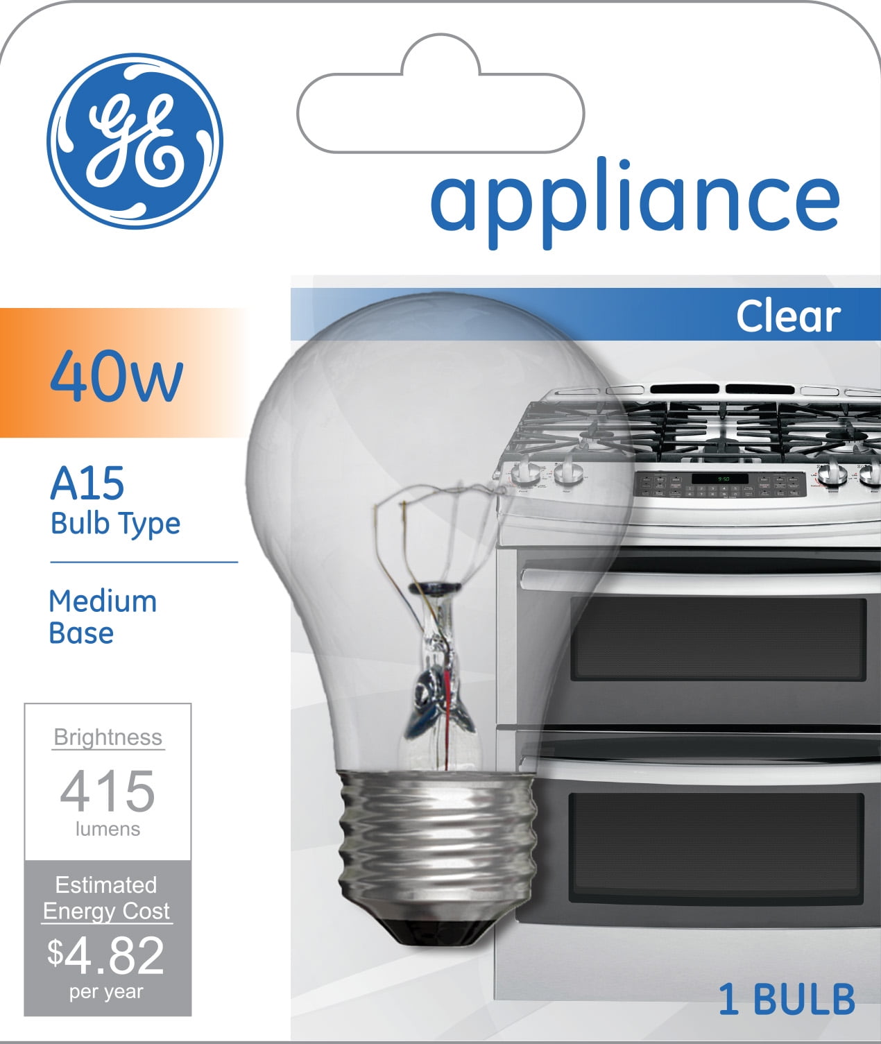 GE Appliance Incandescent Light Bulb, 40 Watts, Soft White, A15 Bulb
