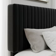 SHA CERLIN Black Queen Size Upholstered Platform Bed Frame with Adjustable Channel Velvet Headboard