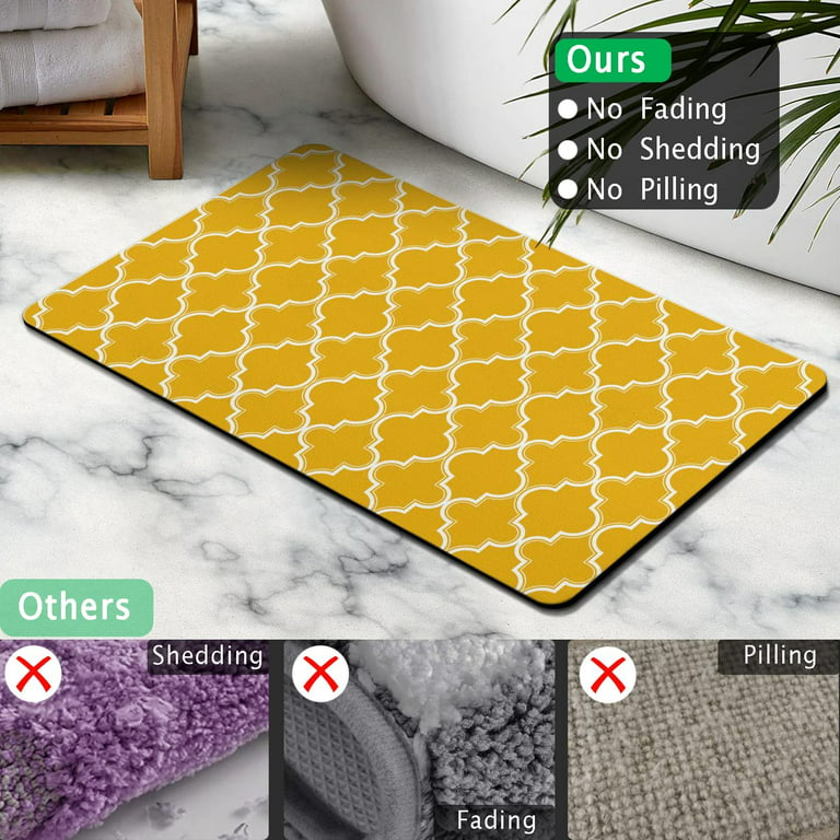 Mustard Thin Bathroom Rugs Fit Under Door 20x32 Quick Dry Super Water  Absorbent Yellow Bath Mat Rubber Backed Bath Rugs Mats for Bathroom Non  Slip Washable 
