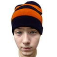 thumbnail image 4 of COUVER Striped Knit Warm Beanie with or without Pom Pom Winter Hats (Navy/ Orange), 4 of 7