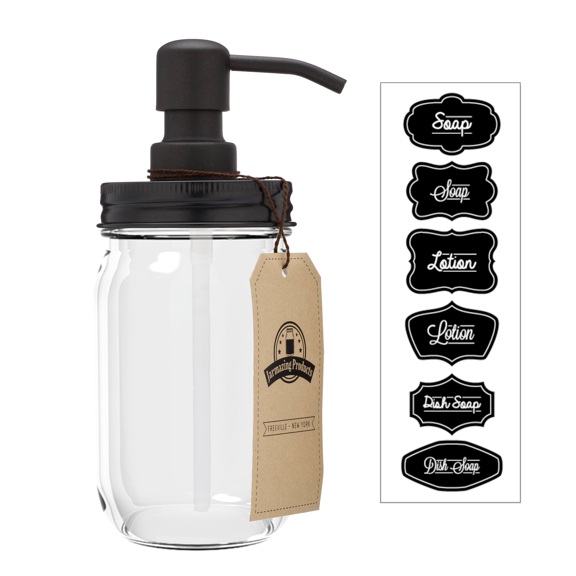Jarmazing Products Mason Jar Soap Dispenser - Black - With 16 Ounce Clear Mason Jar