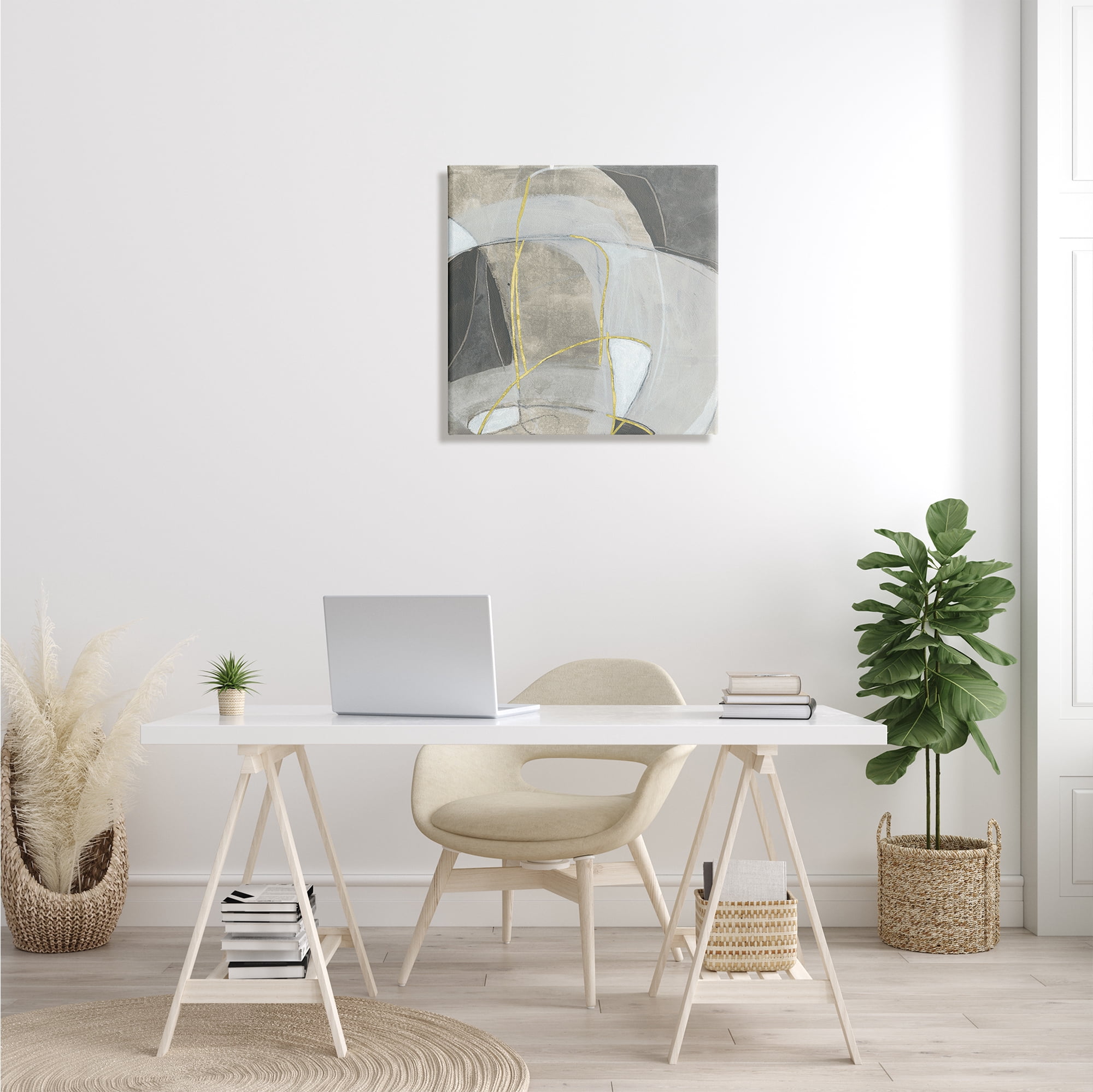 Stupell Industries Rocky Landscape Abstraction Neutral Tone Circular Shapes Abstract Painting Gallery Wrapped Canvas Print Wall Art, 24 x 24