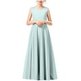 thumbnail image 2 of BRGZLK Girl's Satin Solid Color Fashion Elegant Sleeveless Round Neck Performance Dress Party Gown Long Dress Light Blue 12-13 Years, 2 of 5