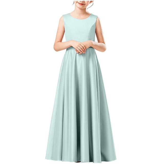 EGNMCR Robe Sans Manches à Col Rond pour Enfants Couleur Unie Cultiver Sa Morale Bas Personnage Décontracté Performance Fête Robe Combinaison Longue Jupe pour Enfants Fille Polyester Robe