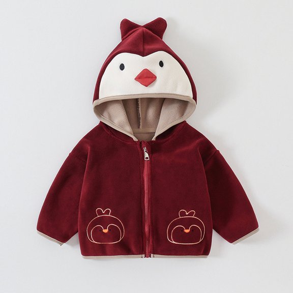 Eltusu Boys Fleece Jackets, Hoodie Cute Long Sleeve Thermal Winter Outerwear with Hoodie Red Size 1-2T