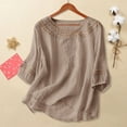 thumbnail image 6 of Breezora Women's 3/4 Sleeve Cotton Linen Set Breathable Loose Fit Outfit For Vacation Or Daily M Size Brown, 6 of 8