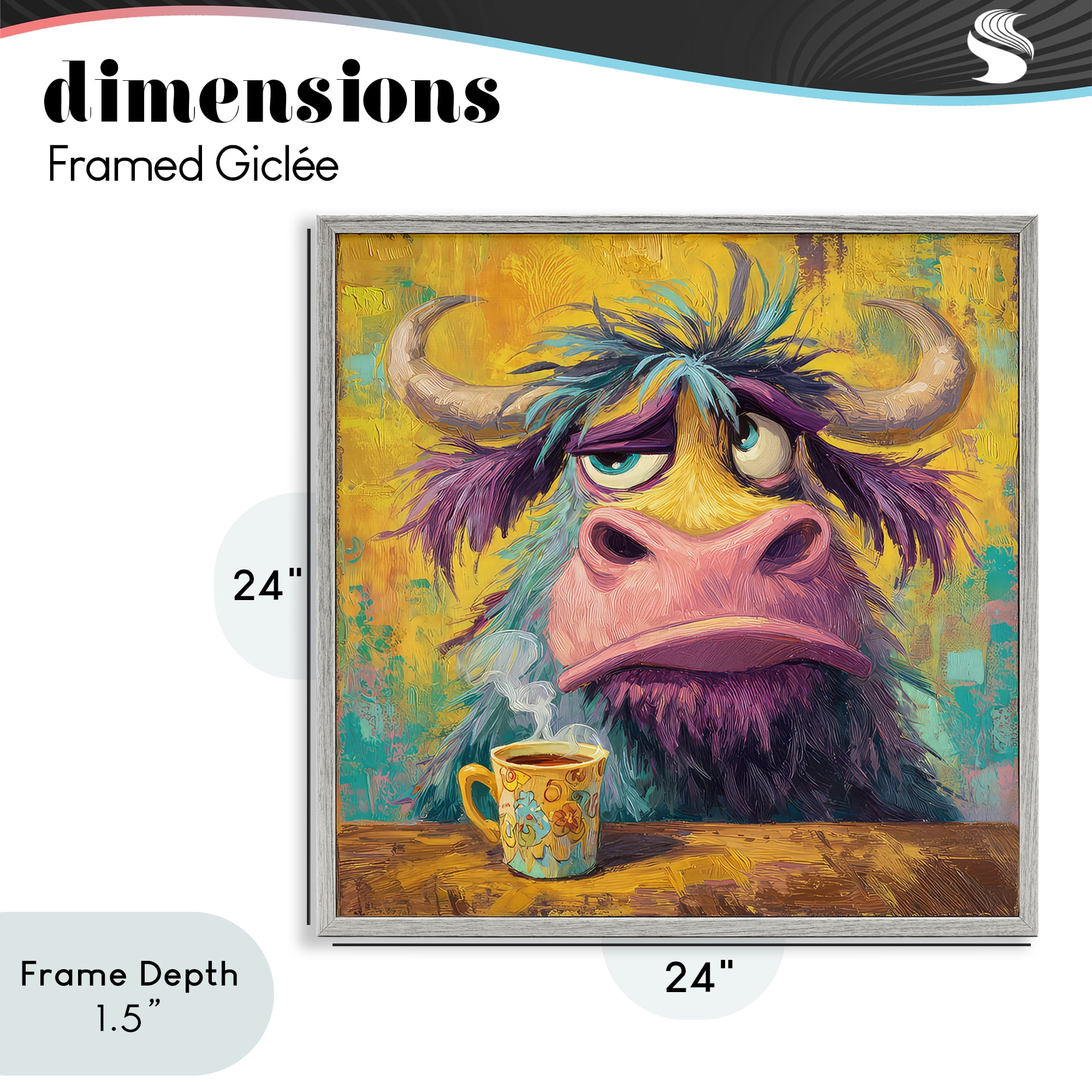 Stupell Industries Grumpy Cow & Mug Gray Framed Giclee Art, design by The Wands Want