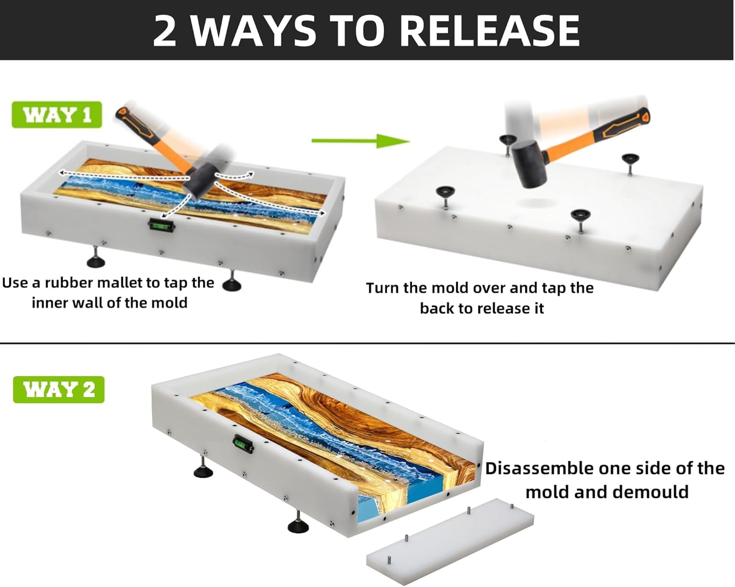 Large Reusable Epoxy Resin Mold 36x18x3 Inches, Adjustable & Leak-Proof Design, Heavy Duty Silicone Form for River Tables, Coffee Tables, Trays, Cutting Boards, DIY Resin Casting Projects