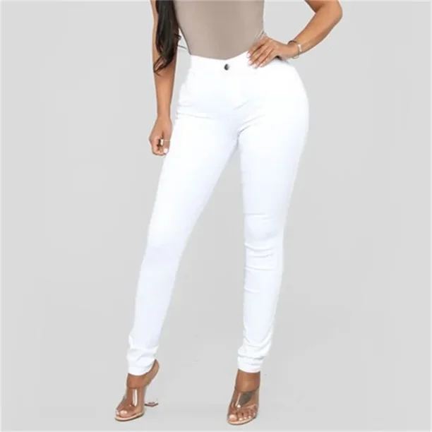Pantalones vaqueros ajustados y elásticos para mujer, a la moda de cintura alta pantalón de mezclilla, informal, para ir a la oficina, para las cuatro estaciones