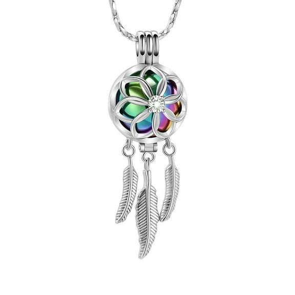 Cremation Jewelry Dream Catcher Urn Necklace for Ashes Flower with Feather Wings Ashes Pendant Necklace Cremation Keepsake Jewelry for Women Men Pet