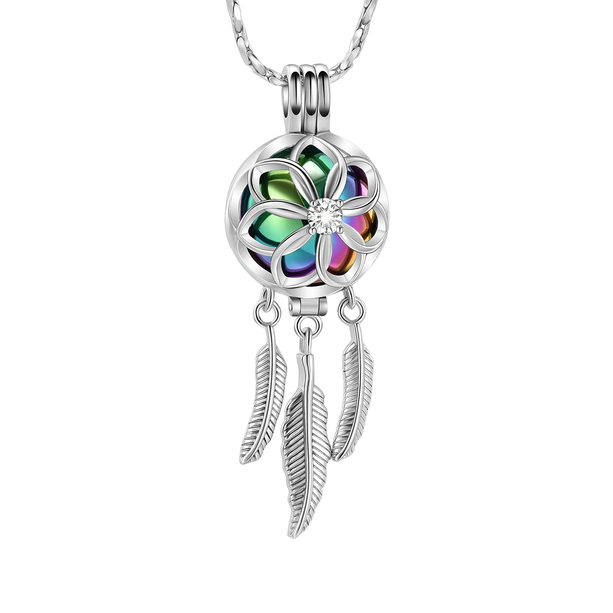 Cremation Jewelry Dream Catcher Urn Necklace for Ashes Flower with Feather Wings Ashes Pendant Necklace Cremation Keepsake Jewelry for Women Men Pet