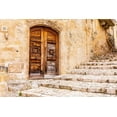 thumbnail image 2 of Wilson, Emily 32x23 Gold Ornate Wood Framed with Double Matting Museum Art Print Titled - Italy-Basilicata-Province of Matera-Matera Old wooden door in a stone wall above stone steps, 2 of 4