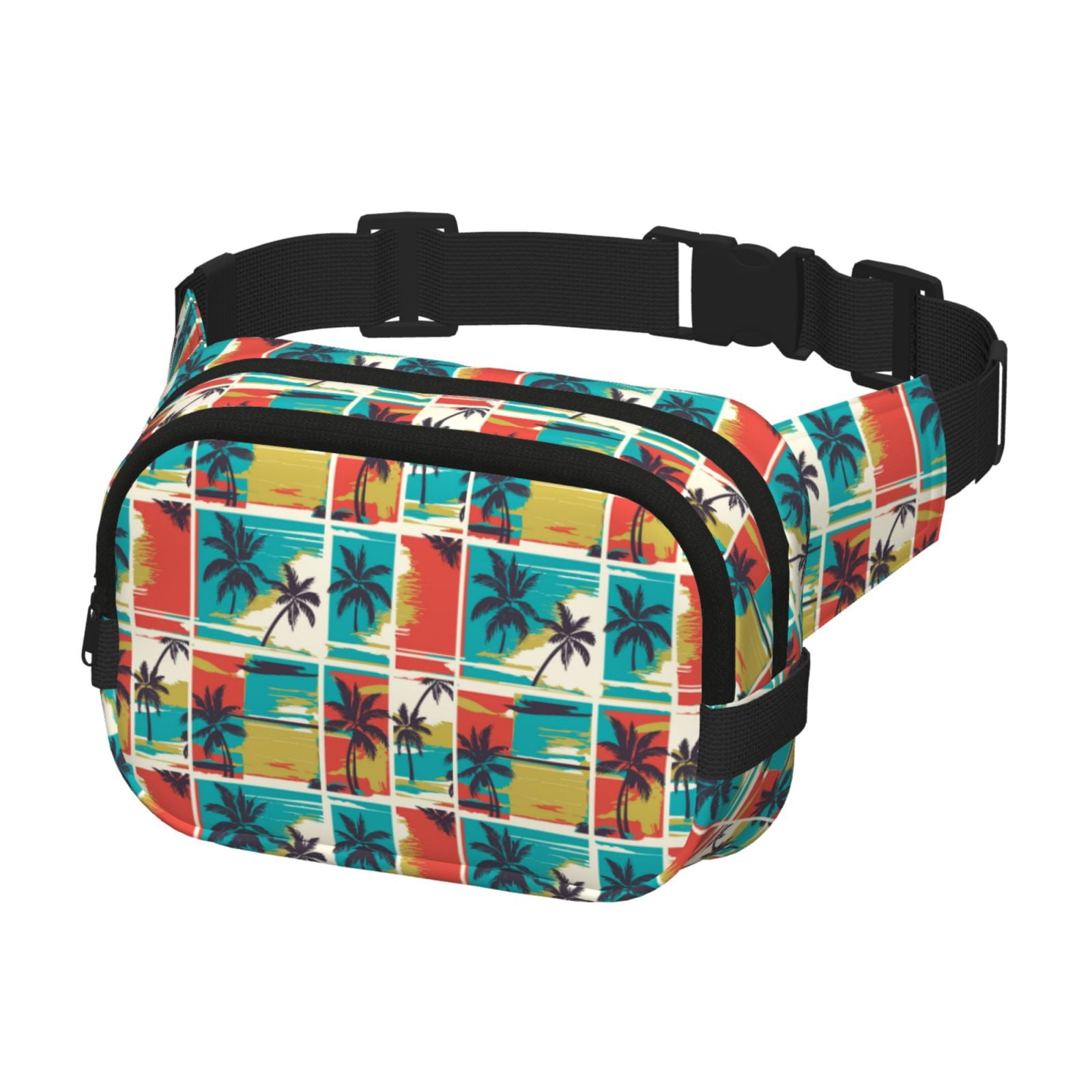 Picia Colorful Hawaii Palms Print Square Double-Layer Waist Bag Mini Adjustable Waist Belt Bag Exercise Running Travel Hiking