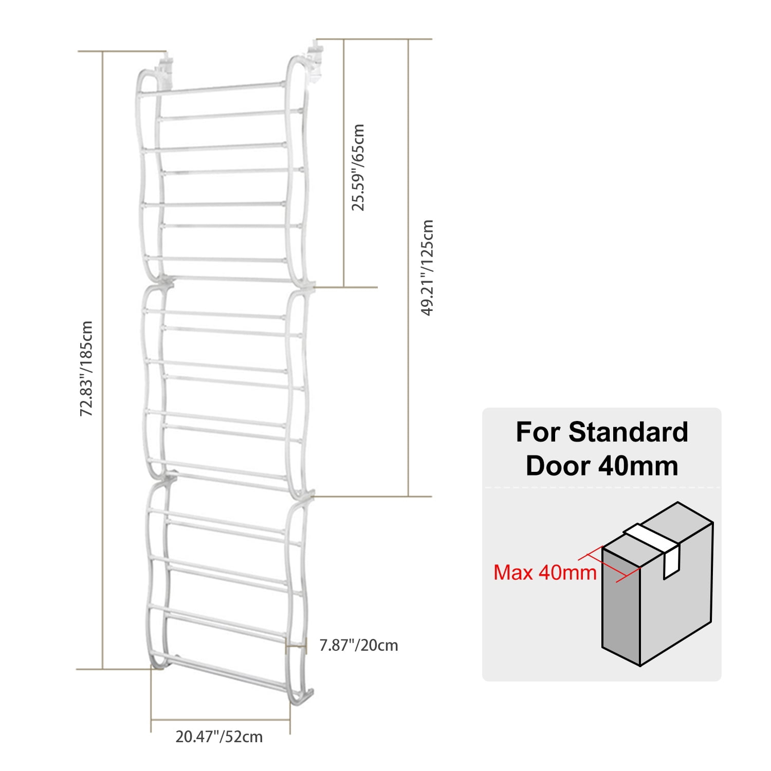 Over The Door Shoe Rack TeqHome 12-Tier 36 Pair Wall Hanging Closet Shoe Organizer Storage Stand White