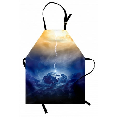 

Nature Apron Big Bolt Hits Planet Earth Dramatic Sky Energy Illumination Atmosphere Art Print Unisex Kitchen Bib Apron with Adjustable Neck for Cooking Baking Gardening Yellow Blue by Ambesonne