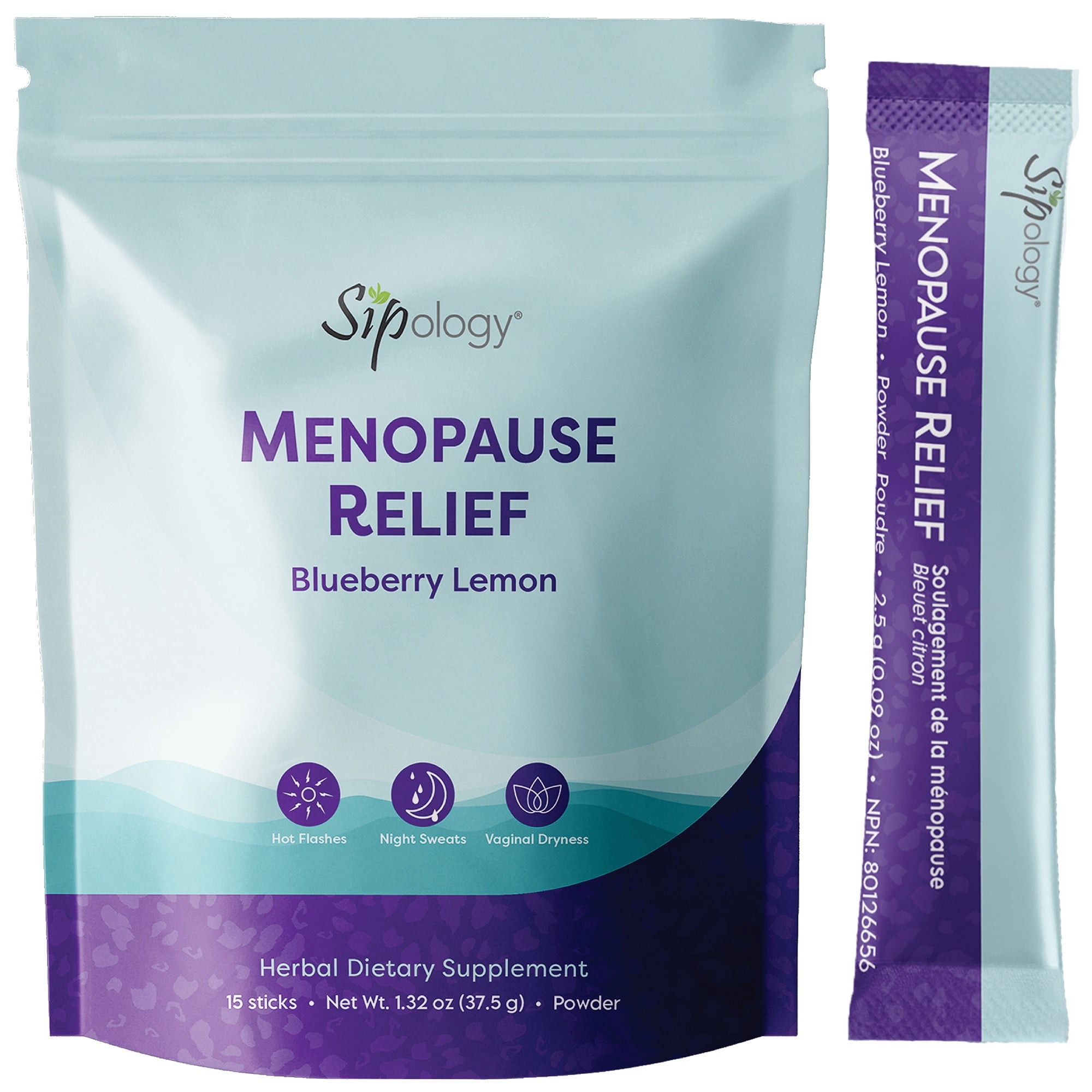 Sipology: Menopause Relief - Blueberry Lemon - 15 Stick Pack - Herbal Remedy Supplement, Women’s Aid, Drug Free Natural Solution For Common Symptoms