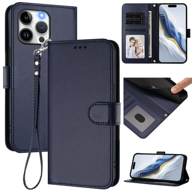 Funda Cartera GANGXUN para iPhone 14 Pro – Cierre Magnético, Protección RFID, Correa Desmontable, Compatible con Carga Inalámbrica