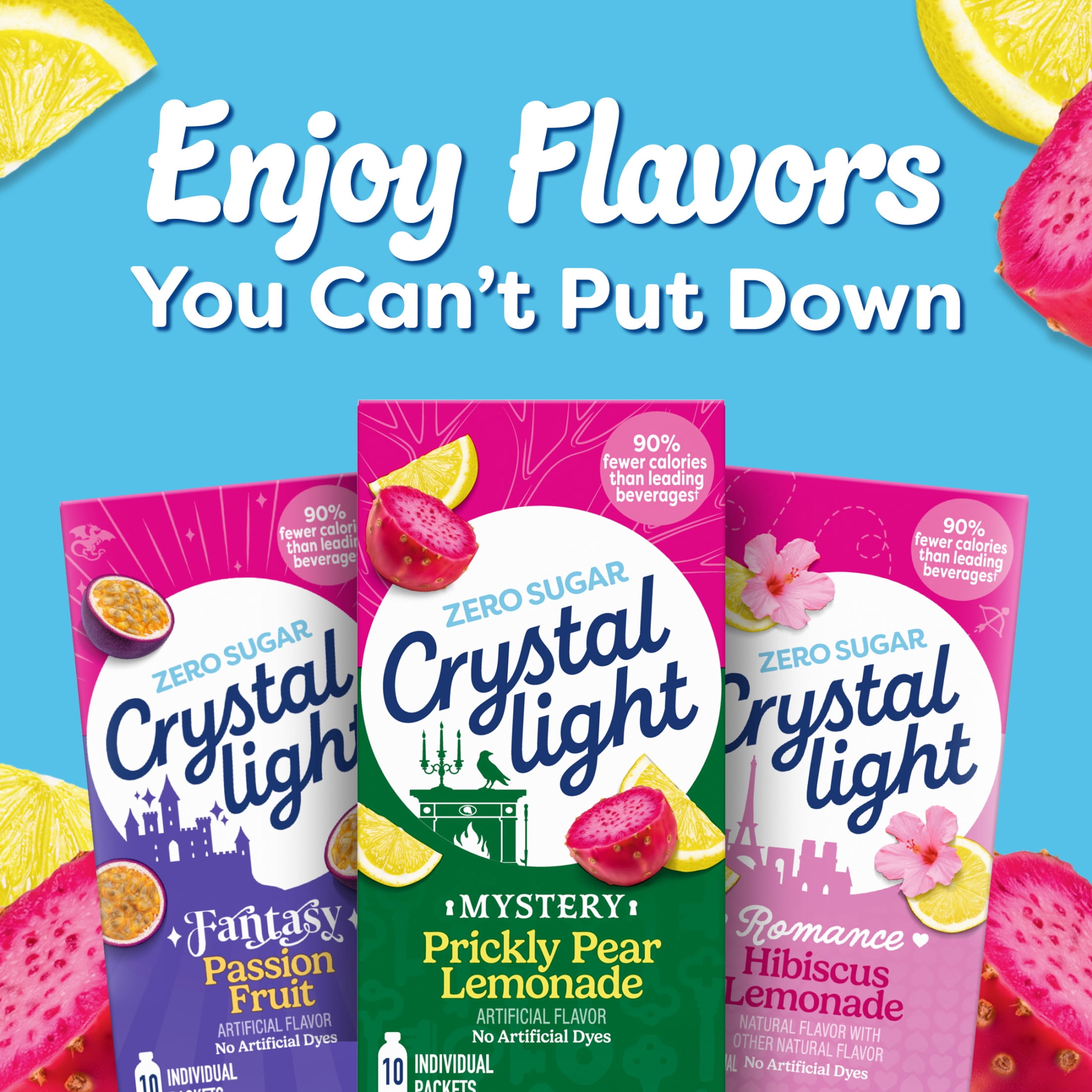 Crystal Light Drink Mix, 10 Individual Packets, Hydration for Book Lovers and Mystery Readers, Prickly Pear Lemonade Artificial Flavor, Zero Sugar, No Artificial Dyes, 0.13 oz