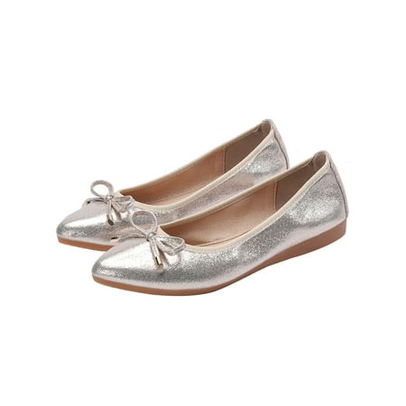 

Wazshop Women Casual Shoe Pointy Toe Walking Shoes Slip On Flats Bow Soft Sole Loafers Ladies Non-slip Gold 9
