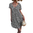 thumbnail image 4 of TRKIYQC Vestido de verano para mujer manga corta con volantes floral cuello en V botón falda de playa suelta para mujer TRKIYQC moderno, 4 of 6
