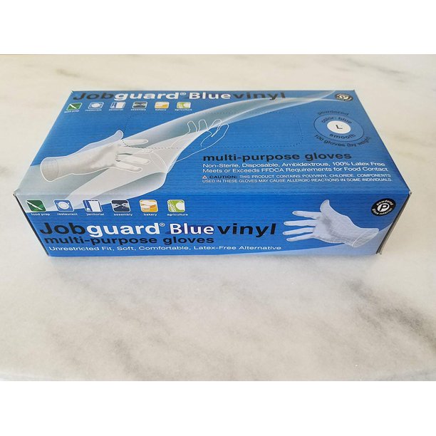 JobGuard Blue Vinyl MultiPurpose Gloves,Powdered, Xlarge, 1000/Cs