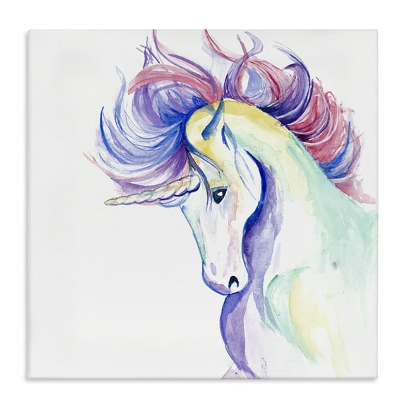 Stupell Industries Windblown Mane Unicorn Fantasy & Sci-Fi Painting Wrapped Canvas Art Print Wall Art, 17 x 17