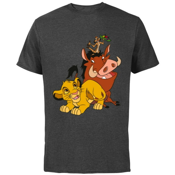 Disney The Lion King Young Simba Timon and Pumbaa - Short Sleeve Cotton T-Shirt for Adults - Customized-Charcoal