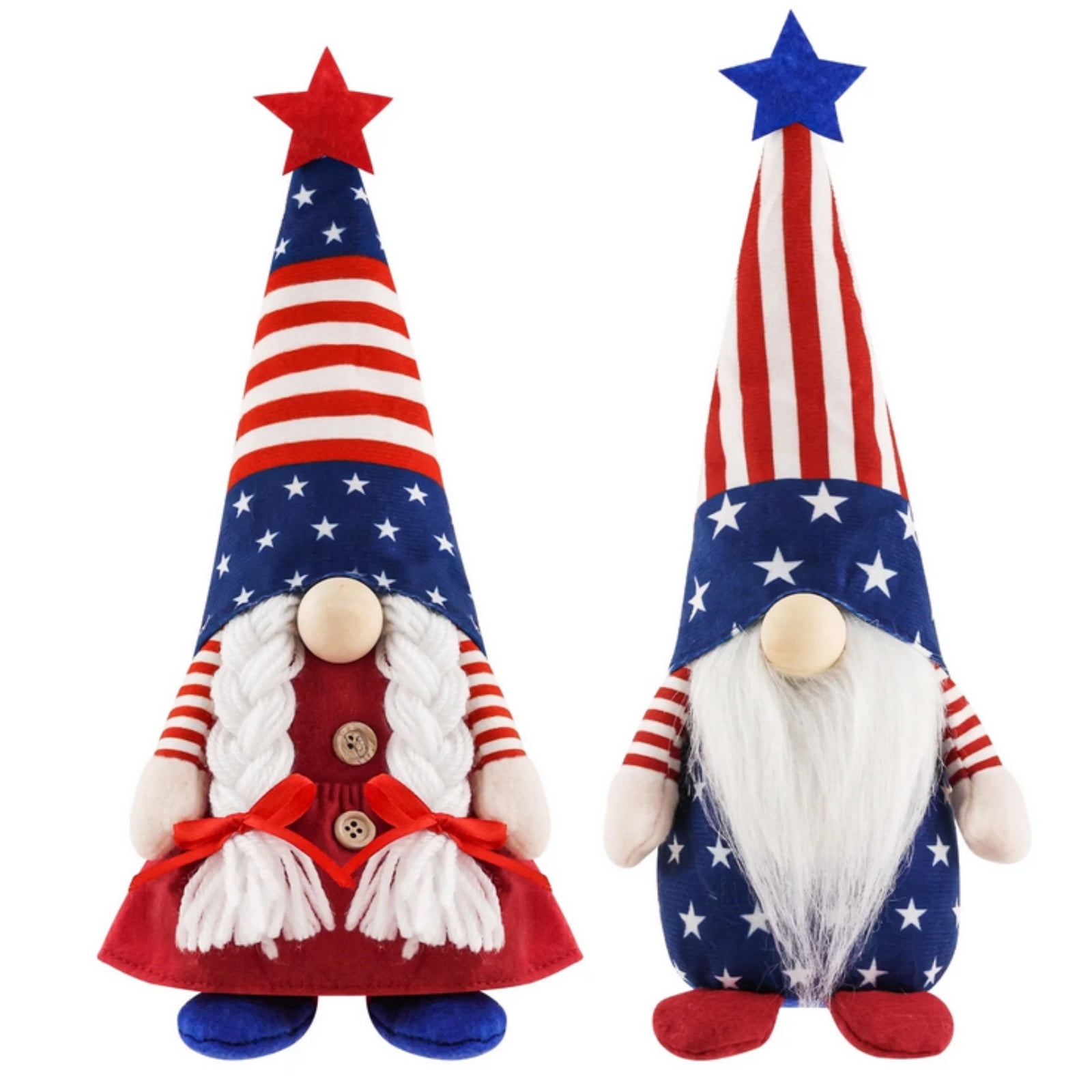 Patriotic Gnome Decorations 4th Of July Decor Set, Plush Independence Day Tabletop Gnome Couple Weighted Bottom Handmade Standing Accent, For Tiered Tray Desk Shelf Memorial Day Home Party