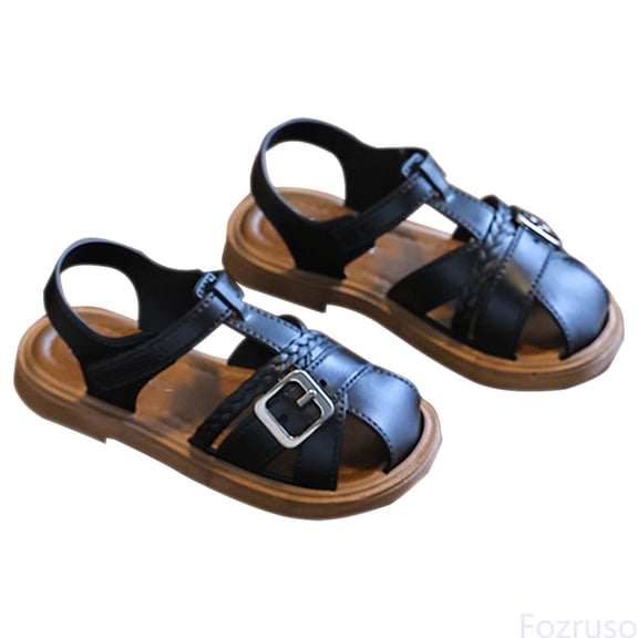 Fozruso Girls Sandals For Toddlers Soft Sole Comfortable Everyday Wear Adjustable Straps Beach Outdoor Casual Footwear For Baby To,Sizes 6.5 Toddlers 15-18 Months(Black)