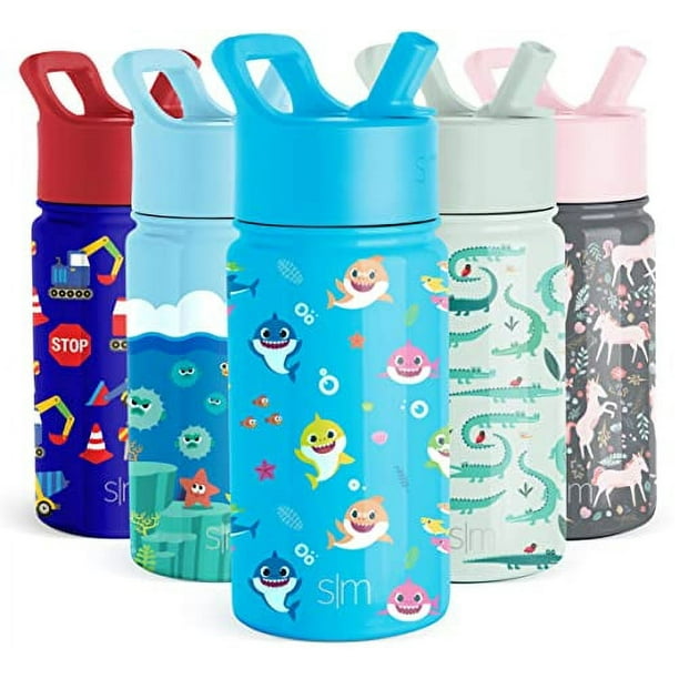 Botella de agua para niños Baby Shark Simple Modern con tapa de pajita