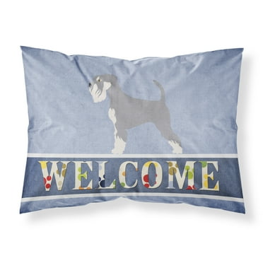 Schnauzer Welcome Fabric Standard Pillowcase Blue
