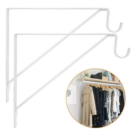 

sunsanly Wall Mounted Closet Rod Bracket Rustproof Corrosion Resistant Strong Load-bearing Easy Installation Heavy-Duty Closet Shelf Bracket with Screws Kit