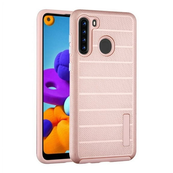 Samsung Galaxy A21 Case Drop-Protection Hard PC   Soft TPU Hybrid Impact Heavy Duty Dual Layers Body Protective Textured Anti Slip Armor Rubber Rugged Cover ROSE GOLD Case for Samsung Galaxy A21