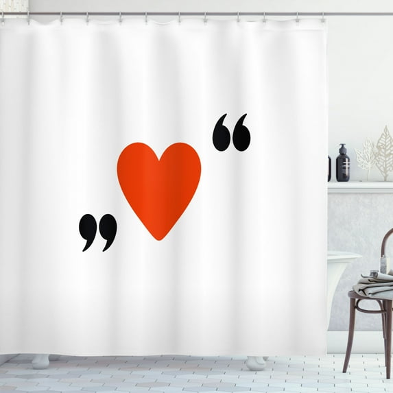 Ambesonne Love Shower Curtain, Red Simple Heart, 69"Wx84"L, Red Black White