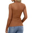thumbnail image 3 of Breezora Women's Mesh Long Sleeve Top Turtle Neck Ruched Detail Fashionable Going Out Wear Fall Fashion M Size Brown, 3 of 5