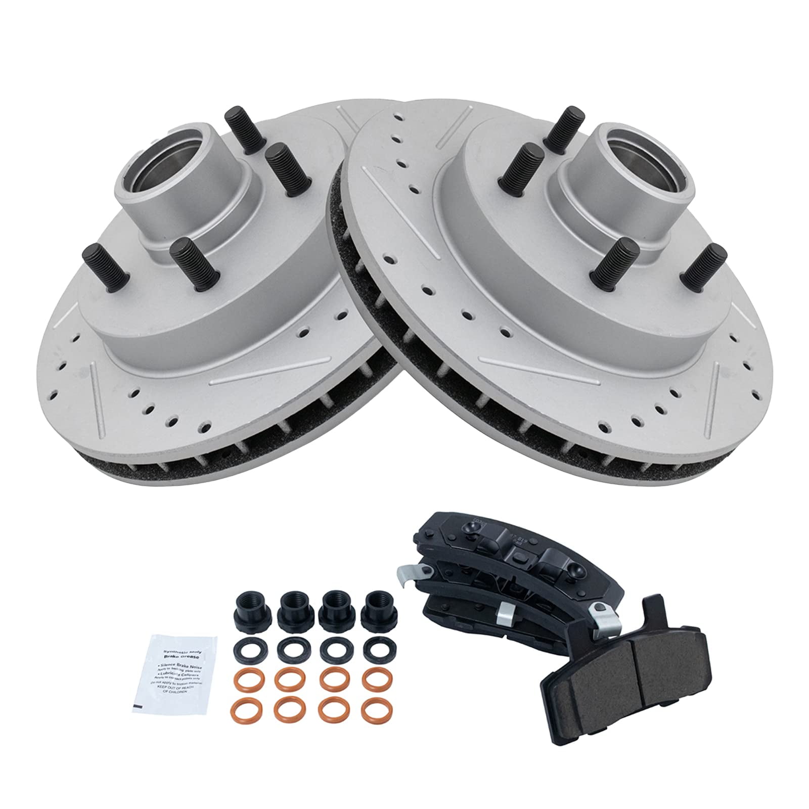TRQ Front Ceramic Brake Pad & Performance Drilled Slotted Coated Rotors