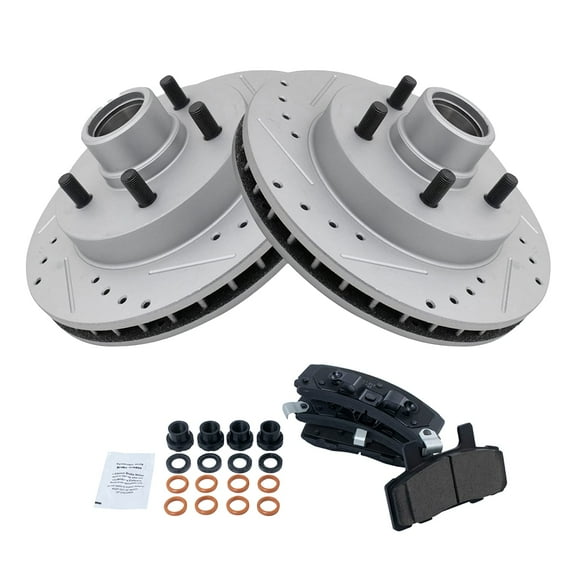 TRQ Front Ceramic Brake Pad & Performance Drilled Slotted Coated Rotors