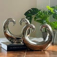 thumbnail image 3 of Eternity Double Curled Wave Sculpture, Set of 2, Modern Art, Silver Titanium Glazed Ceramic Stoneware, 8 1/4 Inches, Abstract Table Top Accent, 3 of 6