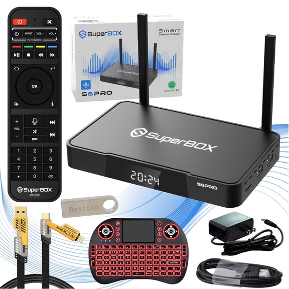 Superbox S6 Pro 2024 Fully Loaded, 4G 32G S6pro Super Box with Voice remote, Time Shift,& Parental Control Time, S6 TV Box with Premium 6K HD, Power Supply, US Phone Support  & Easy Setup Guide