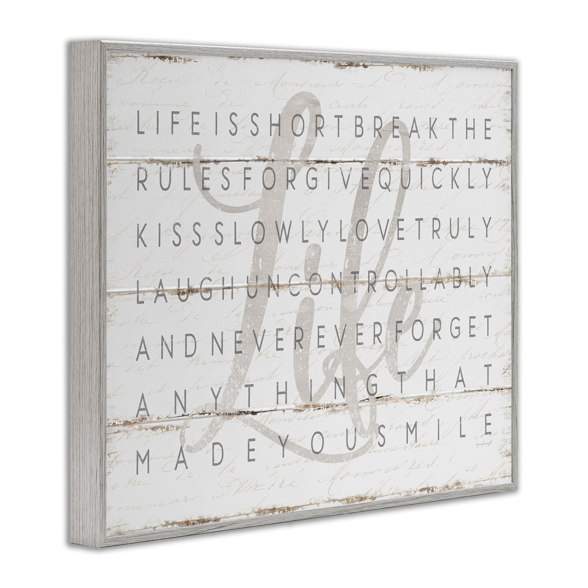 Stupell Industries Life Is Short Smile Grey on White Planked Look, 24 x 30,Design by Jennifer Pugh
