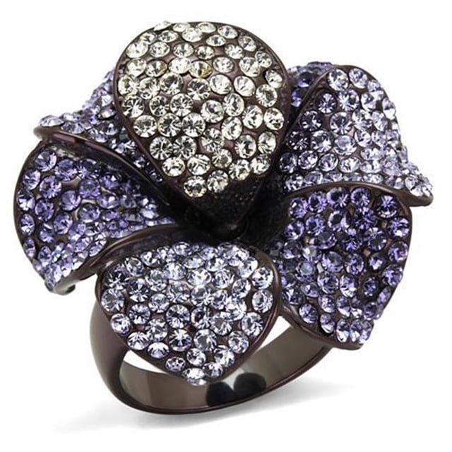 Alamode TK1618DC-5 Femmes IP Brun Foncé Bague en Acier Inoxydable avec Cristal de Qualité Supérieure en Couleur Multi - Taille 5